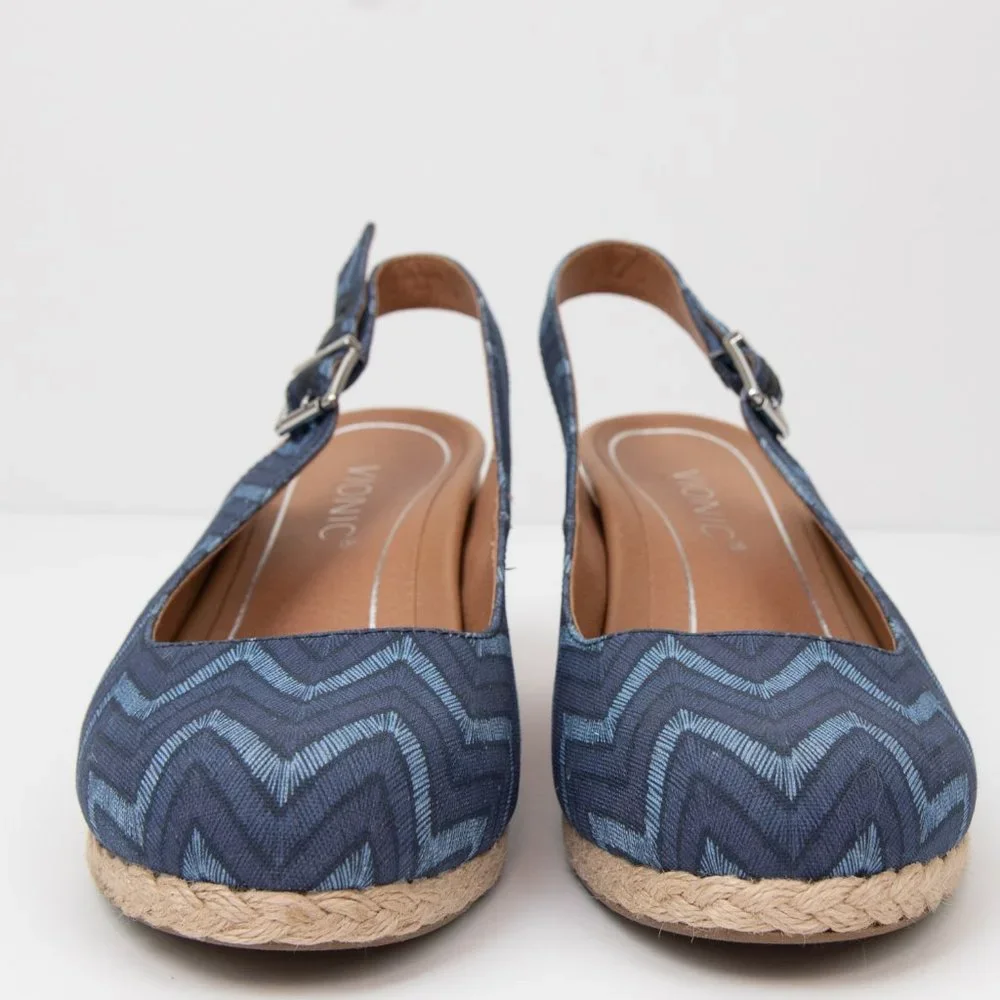 Vionic Cora Lina Chevron Wedge Espadrille Slingback Shoes Blue Tan Size 7 - Picture 2 of 8